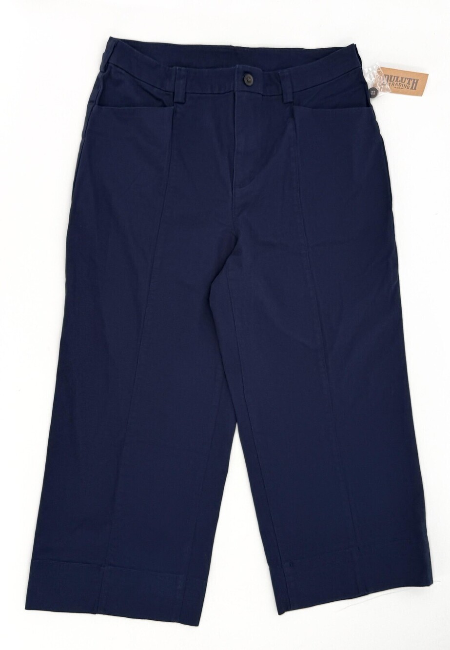 Duluth Trading Pants Womens 14 Blue Workday Warrior Chino Wide Leg Crop Stretch